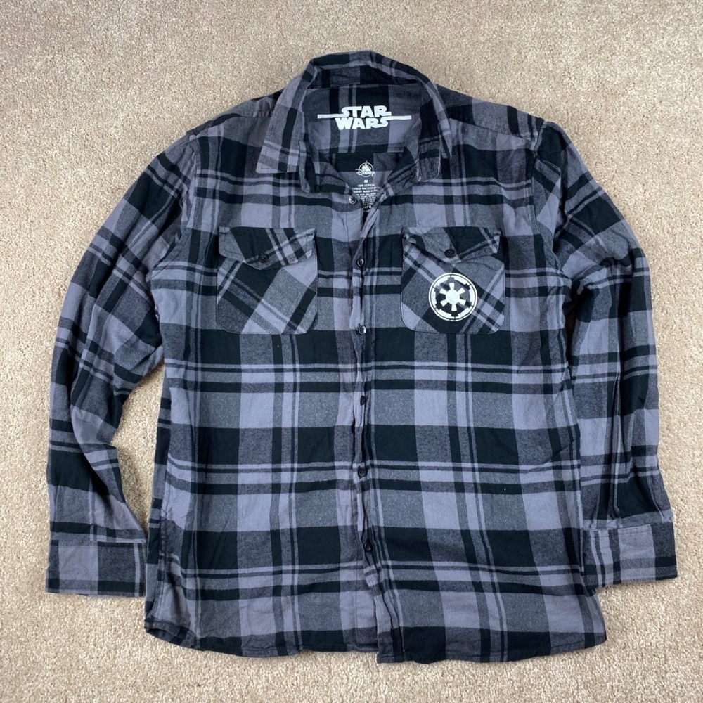 Star Wars Galactic Empire Stormtrooper Flannel Shirt Grey Black Plaid Mens M